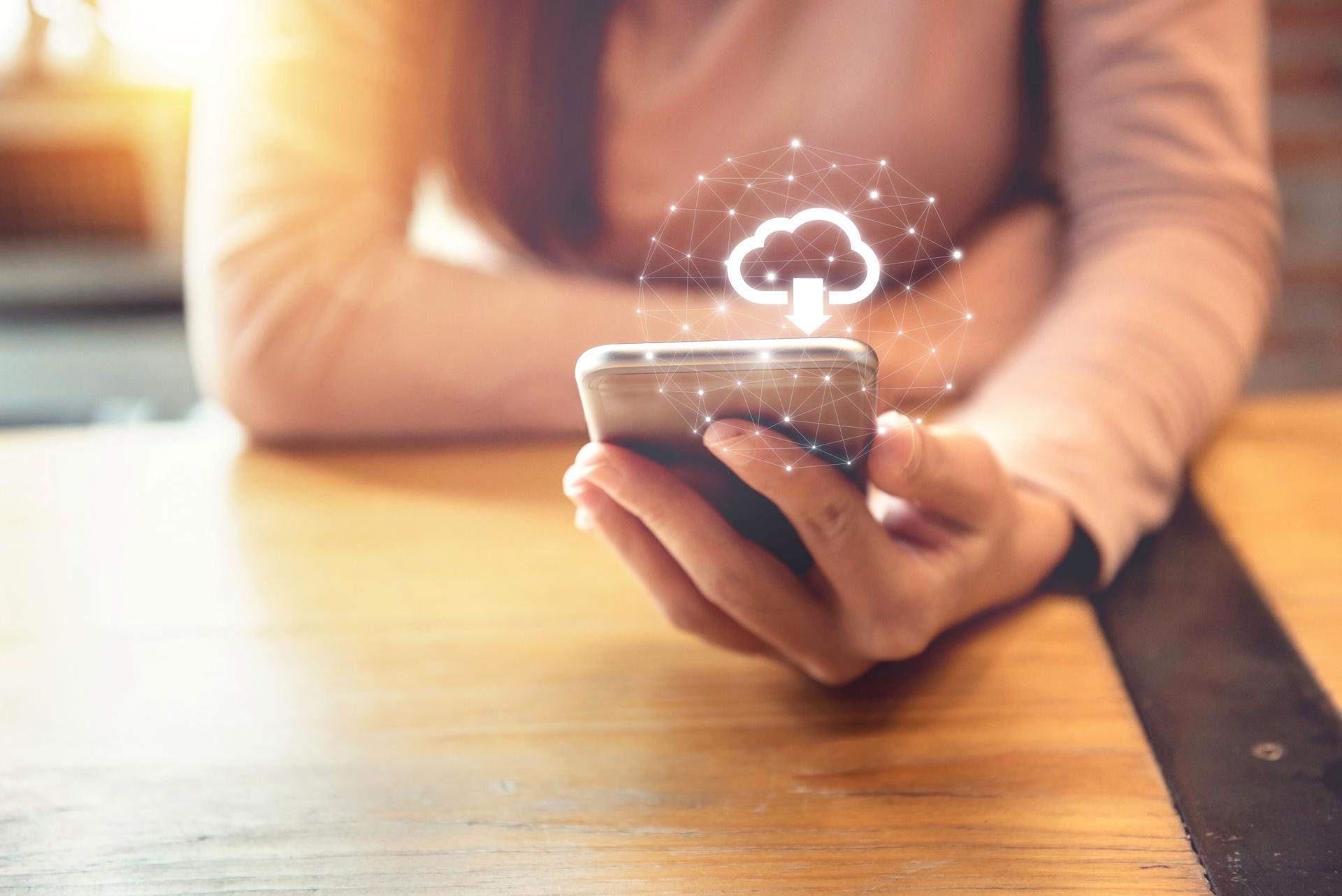 Cloud download on mobile smartphone.
